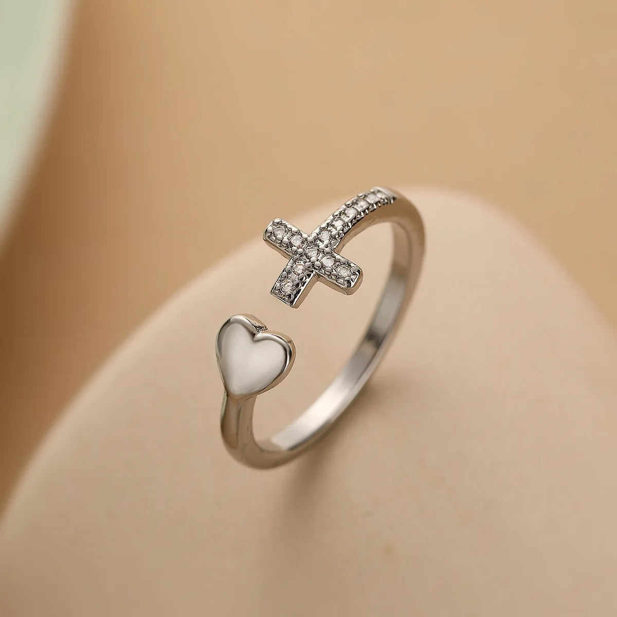Vintage Liefde Kruis Zilveren Verstelbare Ring