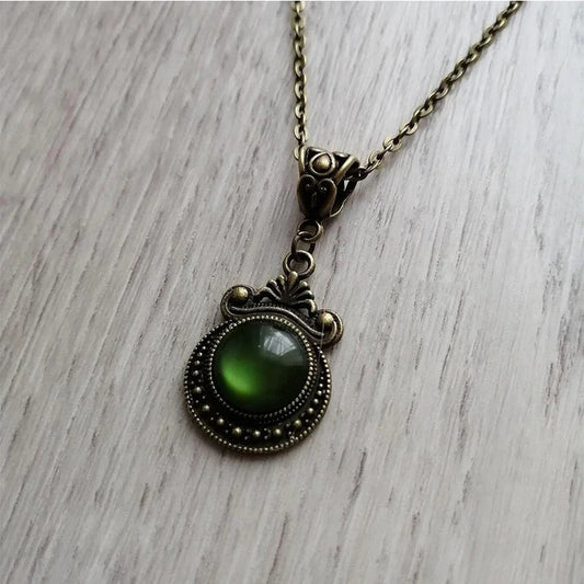 Vintage Bohemian Groene Glazen Hanger Ketting