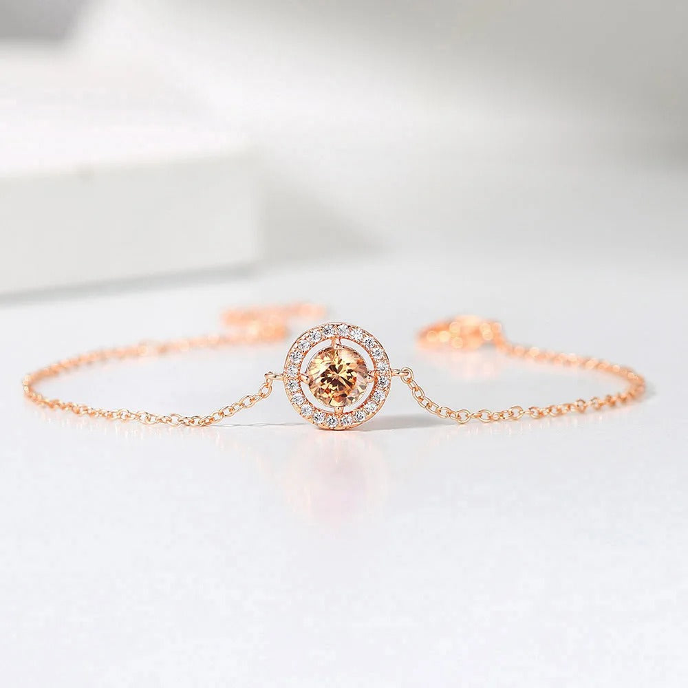 Klassieke Rozen Gouden Ronde Oranje Edelsteen & Sprankelende Rand Armband