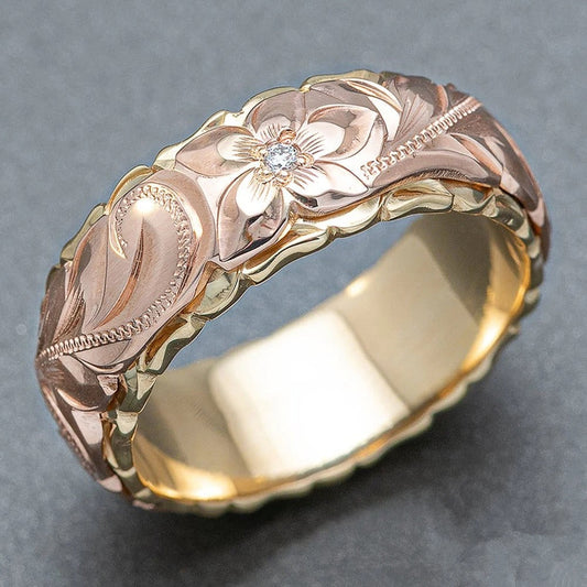 Vintage Roze Gouden Bloem Gegraveerde Ring