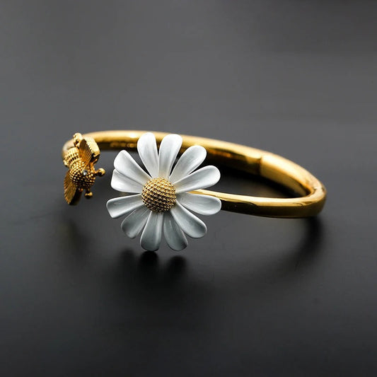 Vintage Gouden Daisy & Bij Armband