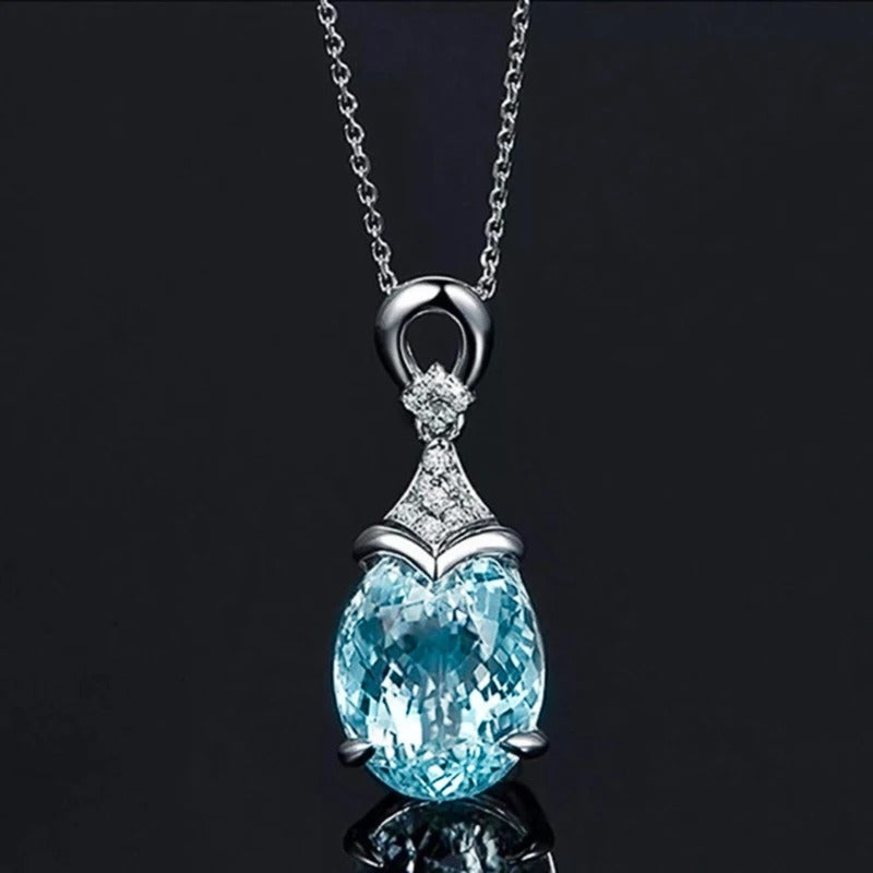 Vintage Zilveren Aqua Kristallen Ketting