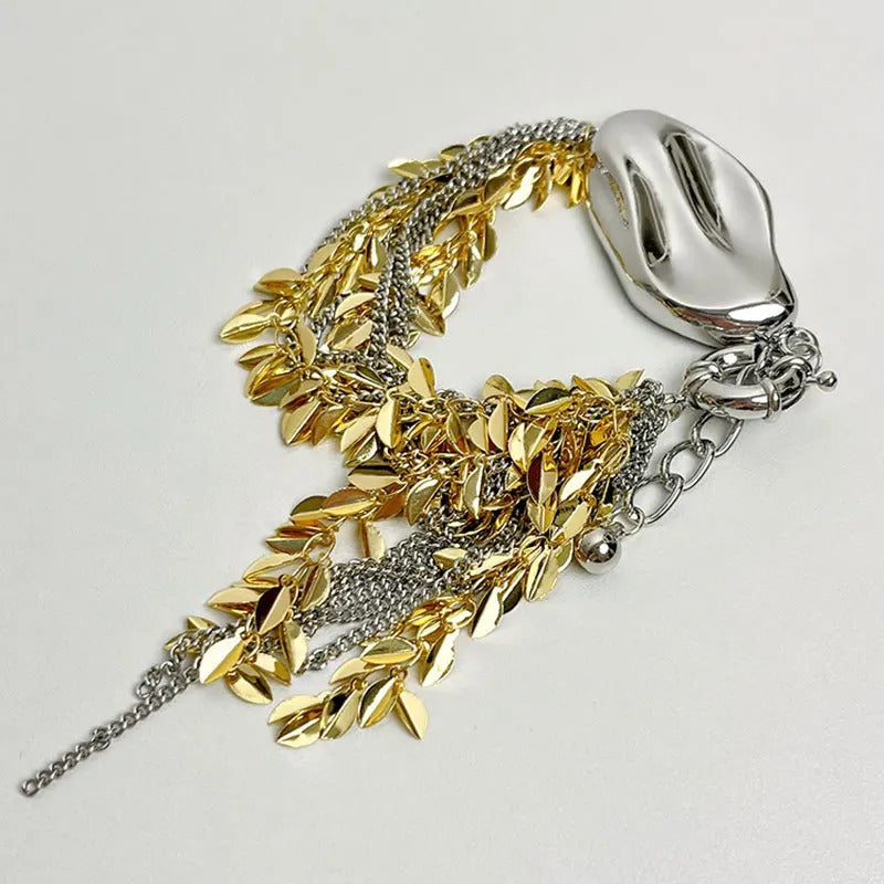 Vintage Gouden & Zilveren Verstelbare Blad Charme Armband