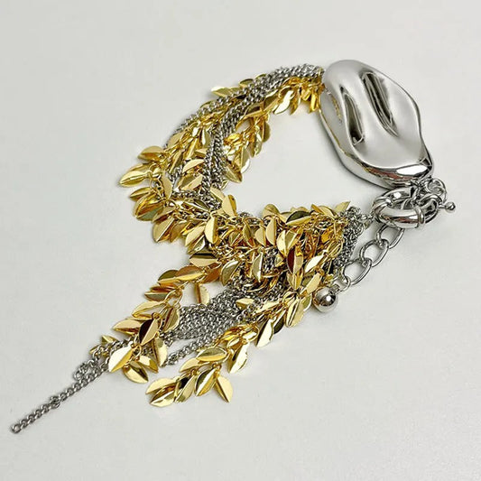 Vintage Gouden & Zilveren Verstelbare Blad Charme Armband