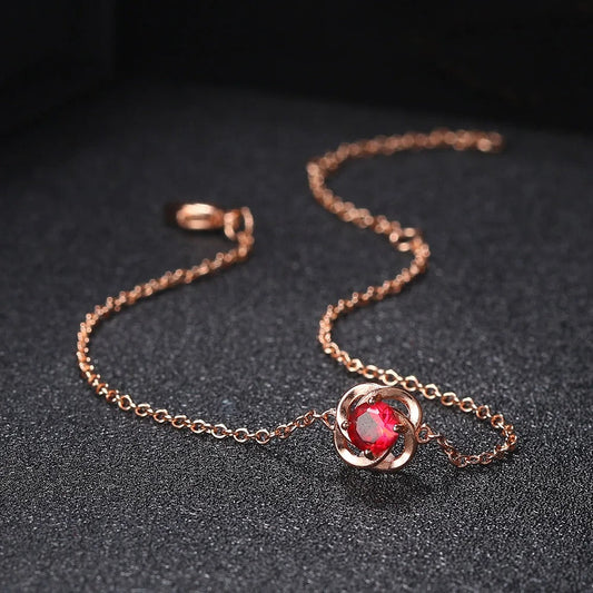 Roze Gouden Rode Kristallen Bloem Hanger Armband
