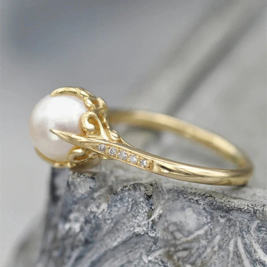 Vintage Gouden Parel Centerpiece Ring