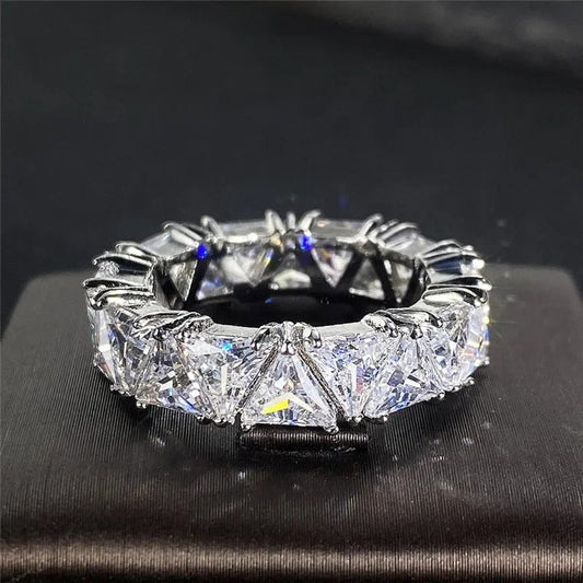 Vintage Zilveren Driehoekige Steen Eternity Ring