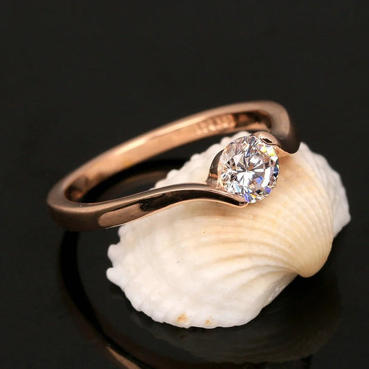 Vintage Roze Gouden Solitaire & Ronde Diamanten Ring