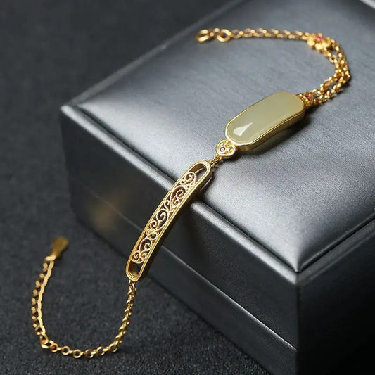 Klassieke Gouden Groene Edelsteen & Bloem Fijnwerk Accent Armband