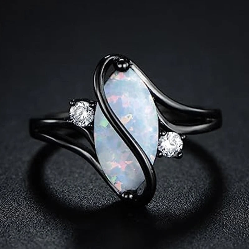 Vintage Zwarte & Opal Twist Ring