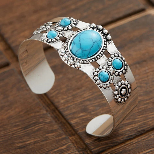 Vintage Zilveren Turquoise Open Verstelbare Armband
