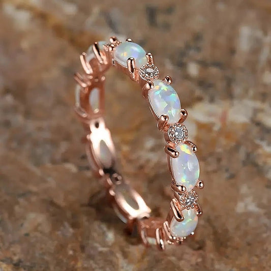 Vintage Opal & Crystal Roze Gouden Ring