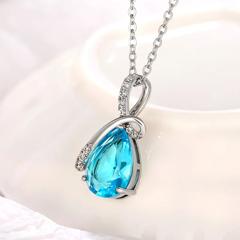Vintage Zilveren Druppel Aqua Ketting