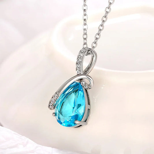 Vintage Zilveren Druppel Aqua Ketting