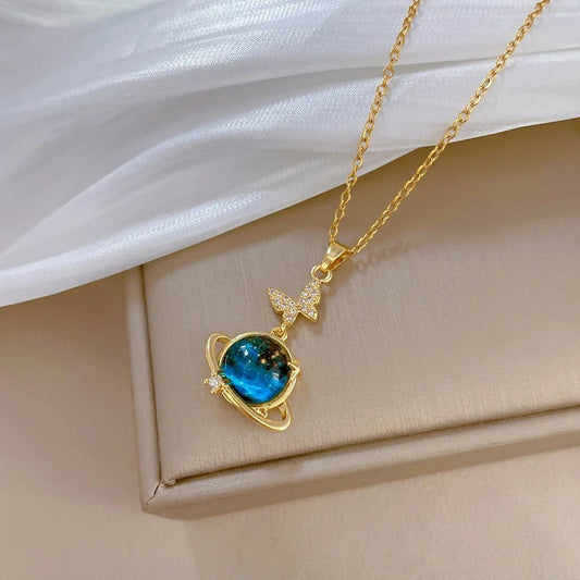Vintage Gouden Planeet & Vlinder Hanger Ketting