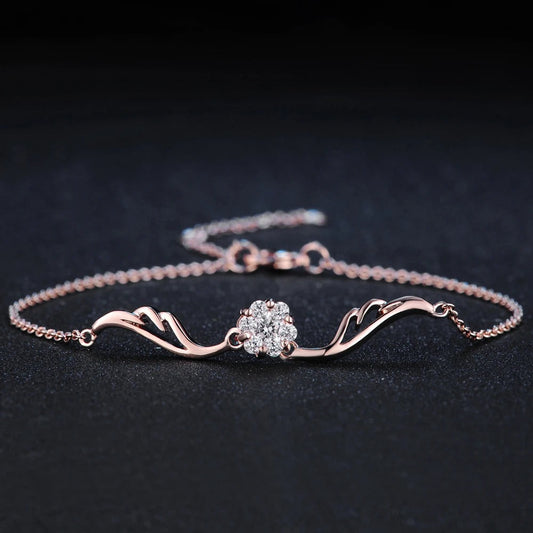 Klassieke Roze Gouden Sprankelende Kristallen Bloem Armband
