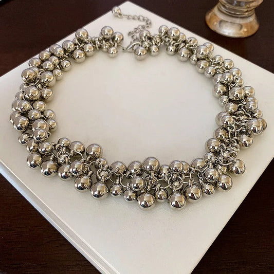 Vintage Zilveren Bal Multi-laags Kralen Ketting