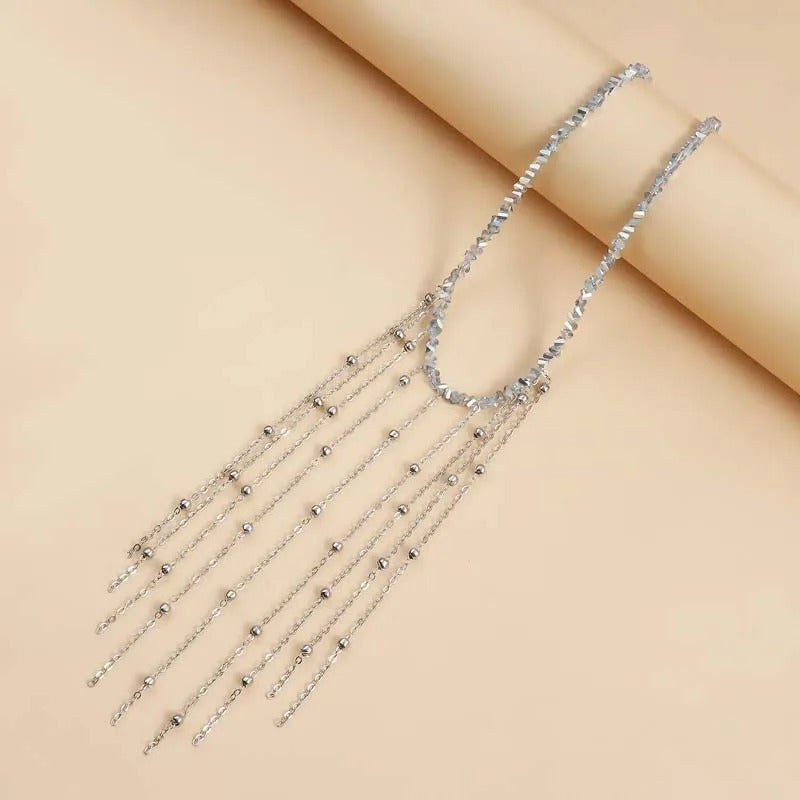 Zilveren Franje & Beaded Chain Drops Ketting