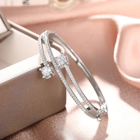 Zilveren Kristallen Dubbele Bar Armband