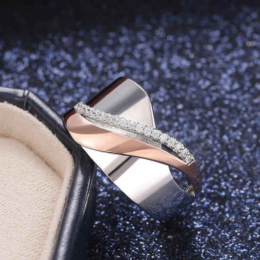 Twee-Tone Zilveren & Roze Gouden Ring