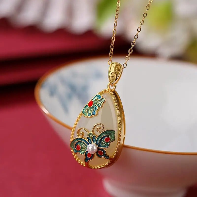 Klassieke Gouden Vlinder & Bloemen Vintage Parel Ontwerp Ketting
