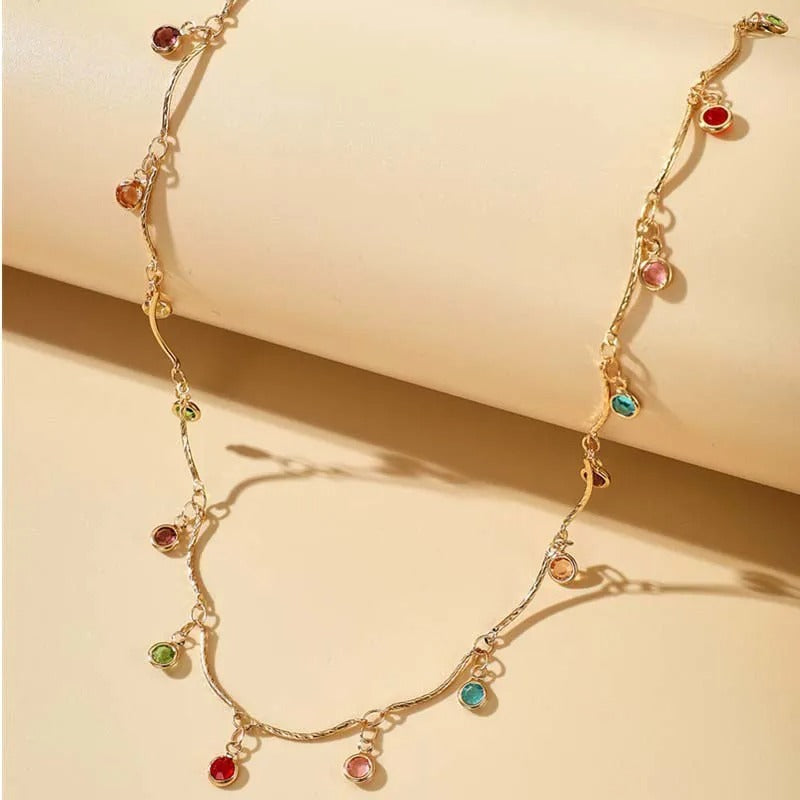 Gouden Vibrante Kleurstenen & Gedraaide Ketting Halsketting