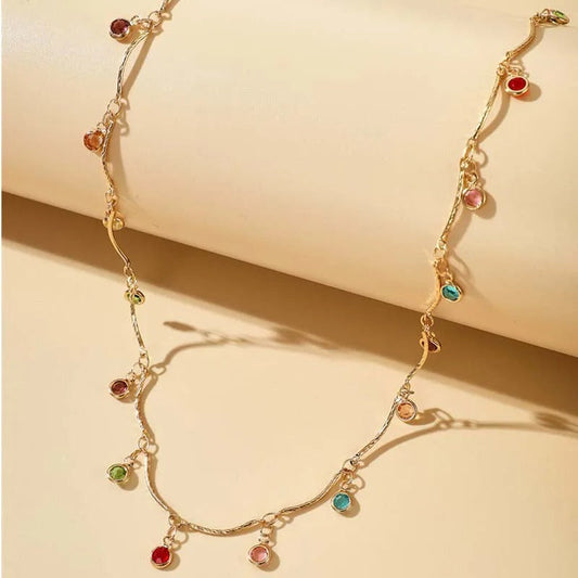 Gouden Vibrante Kleurstenen & Gedraaide Ketting Halsketting