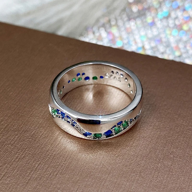 Vintage Zilveren Blauwe & Groene Steen Golf Ring