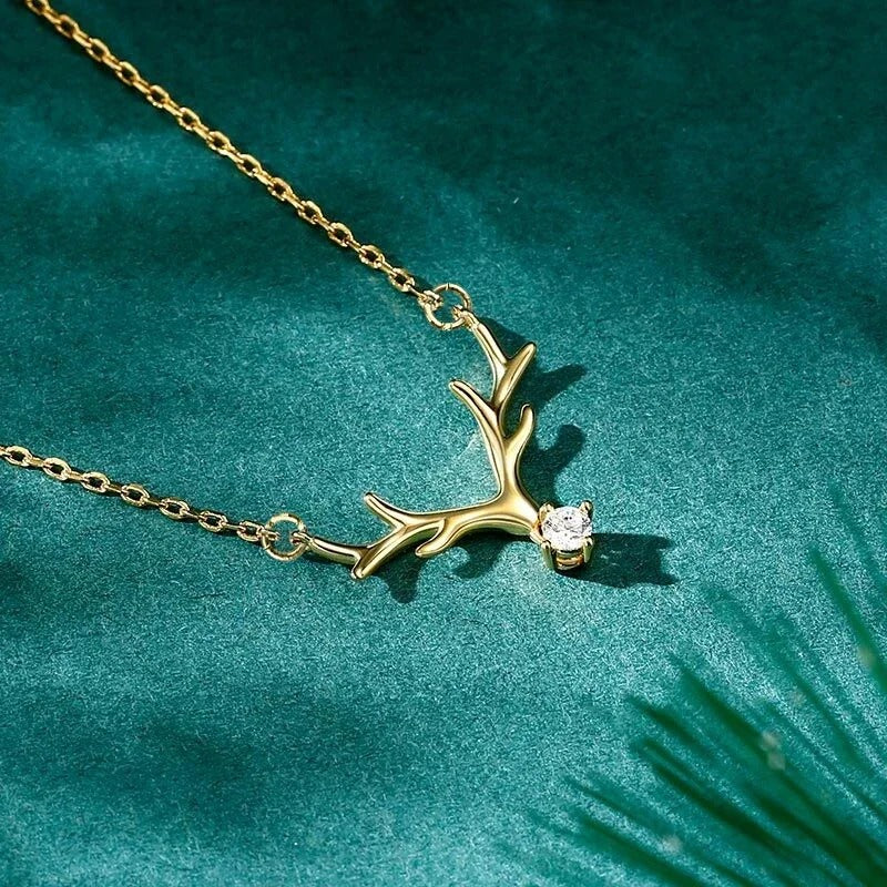 Vintage Gouden Gewei & Kristallen Ketting