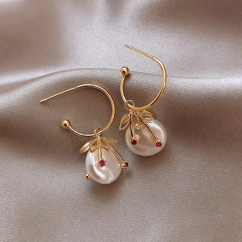 Vintage Gouden & Parelen Kersen Oorbellen