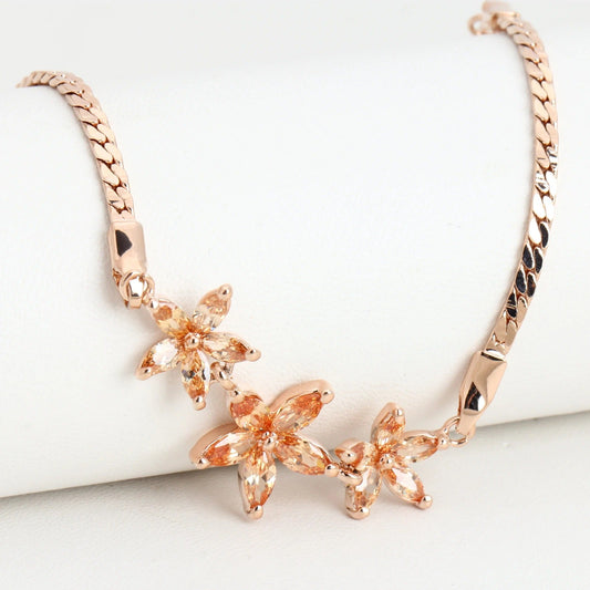 Vintage Roze Gouden Drie Multikleur Bloem Armband