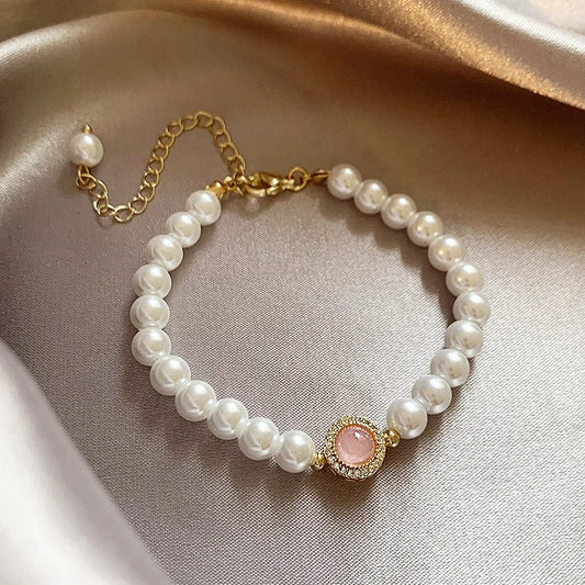 Vintage Parels & Gouden Rozenkwarts Armband