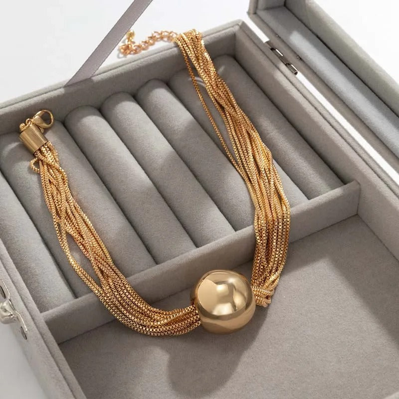 Vintage Gouden Multi-Strand Bal Hanger Ketting