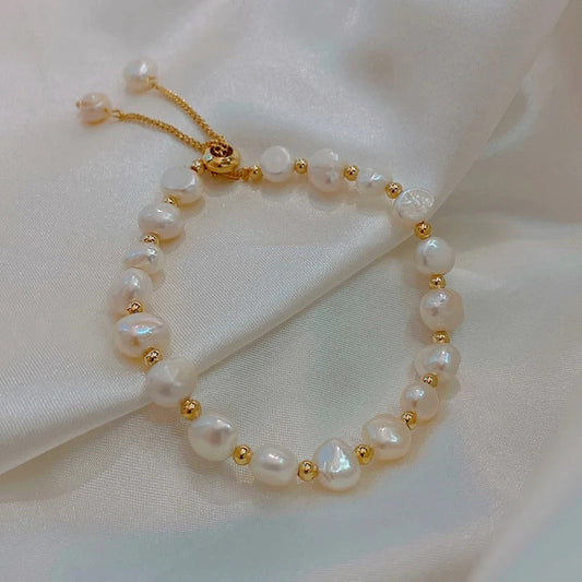 Vintage Witte Parel & Gouden Armband