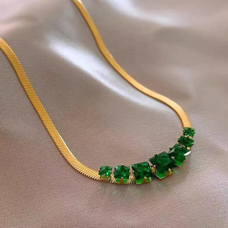 Vintage Gouden Groene Edelsteen Statement Ketting