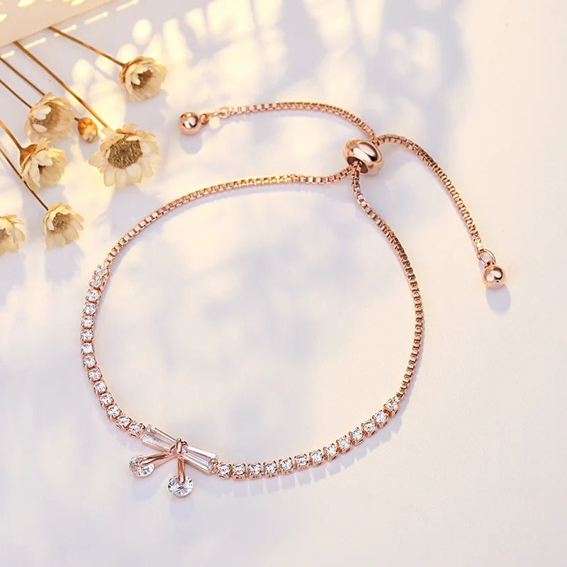 Klassieke Roze Gouden Kristallen Strik Verstelbare Armband