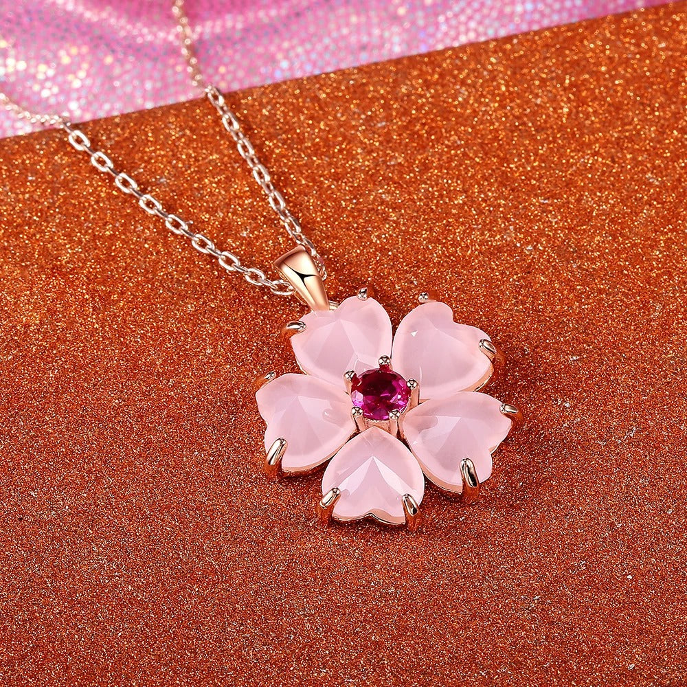 Gouden Roze Bloem Hanger Ketting
