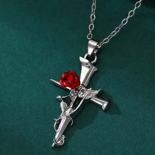 Zilveren Religieuze Kruis & Rozen Doren Ketting