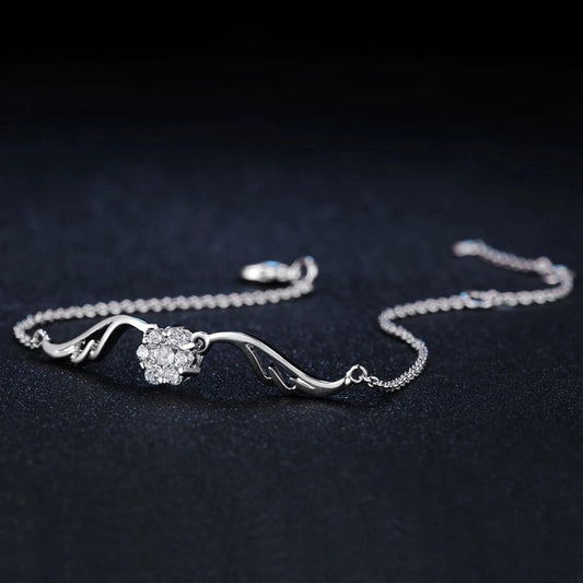 Vintage Zilveren Kristallen Bloem & Gebogen Ontwerp Armband