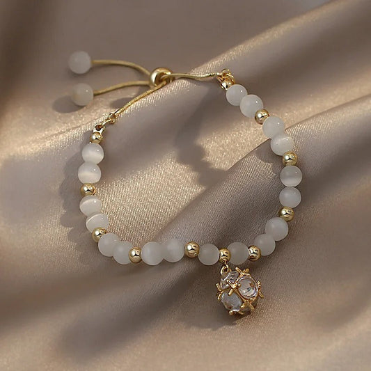 Gouden Witte Kralen & Kristallen Hanger Armband