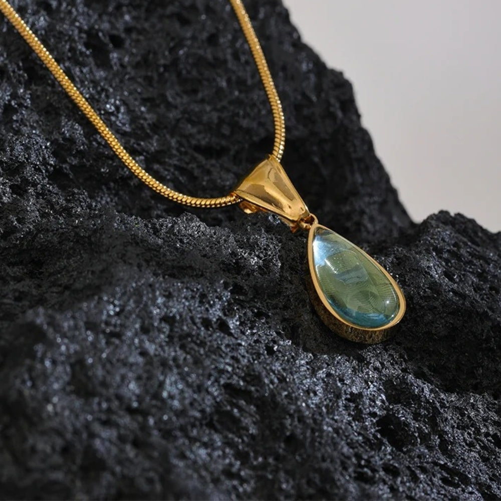 Vintage Groene Glazen Kristallen Waterdruppel Hanger Ketting | Duurzame Ocean-Inspirerende Sieraden