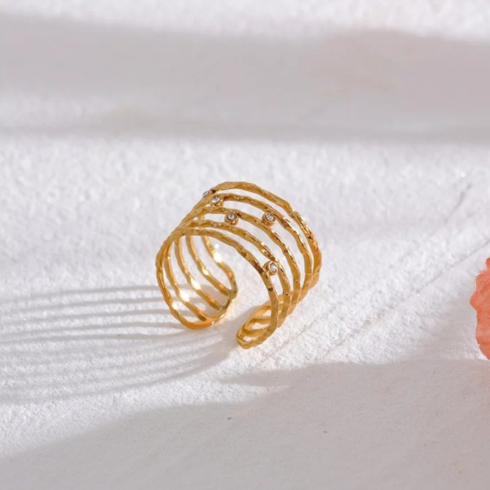Gouden Sprankelende Brede Cuff Ring