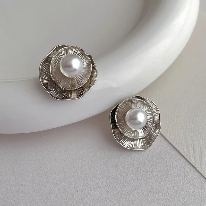 Vintage Zilveren Bloem Perlen Stud Oorbellen