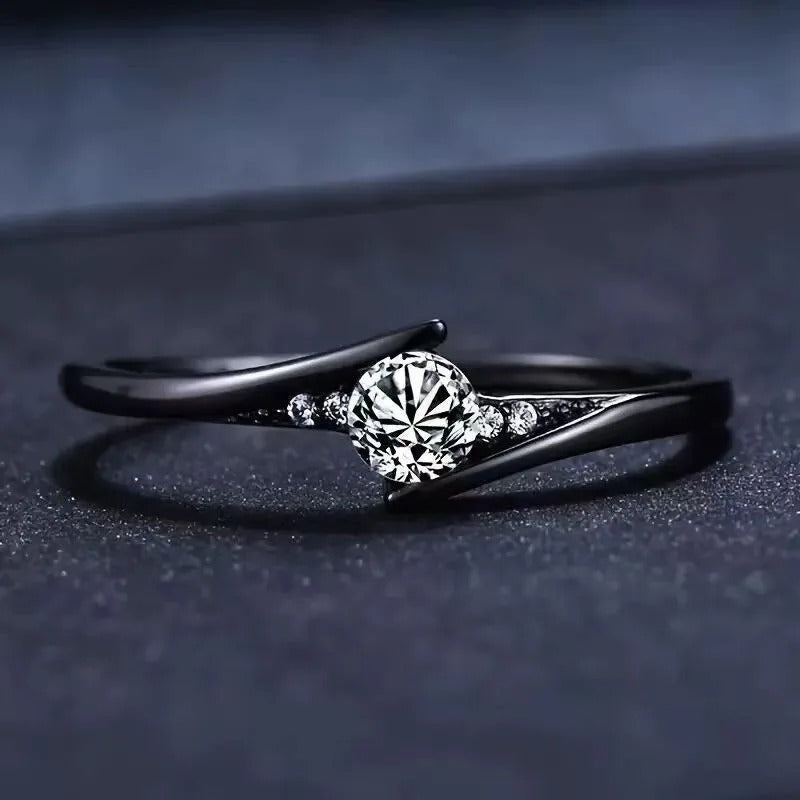 Vintage Zwart Gouden Kristallen Ring