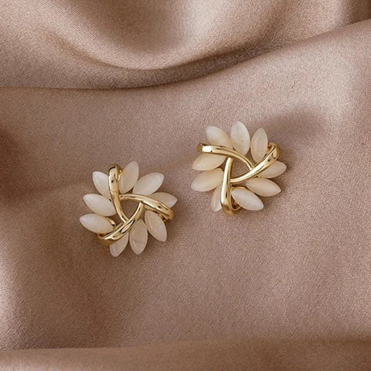 Vintage Gouden & Parel Bloem Oorbellen
