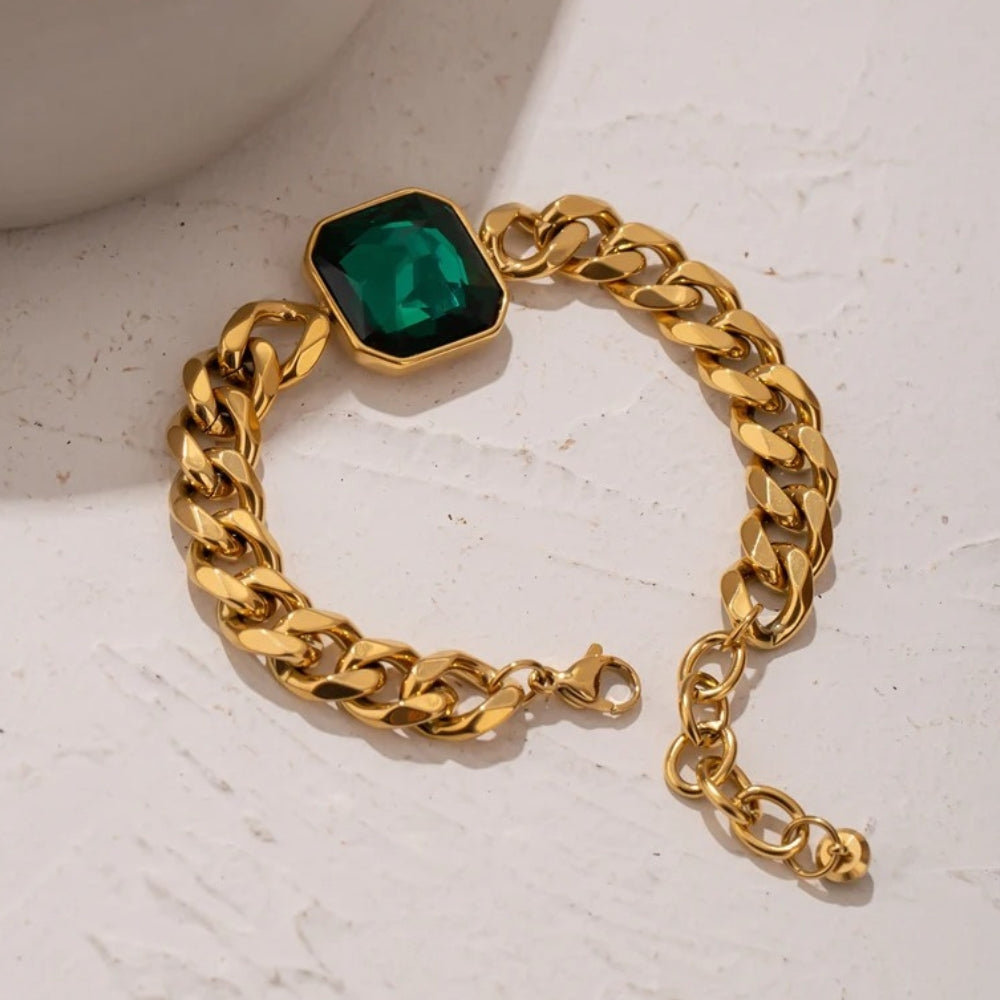 Vintage Gouden Groene Steen Kettingarmband