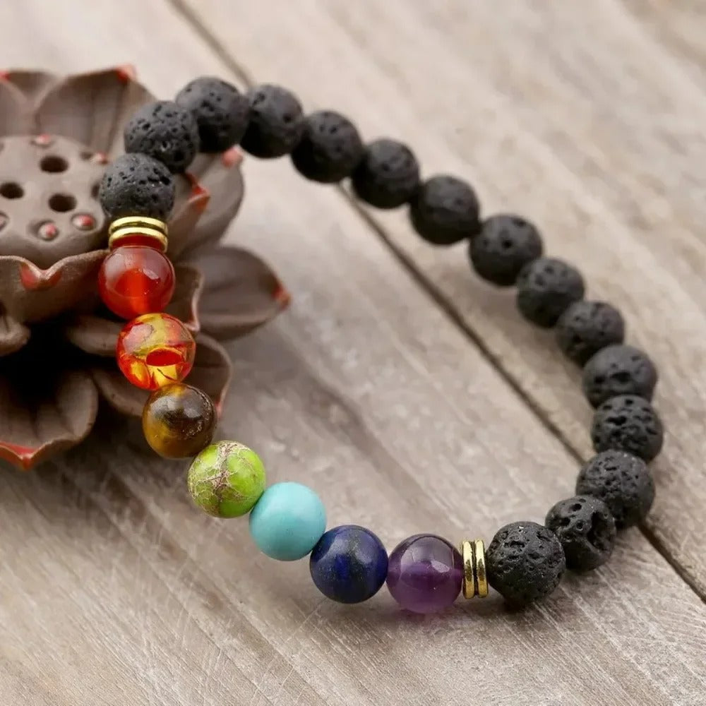 Vintage Lava Steen Chakra Armband