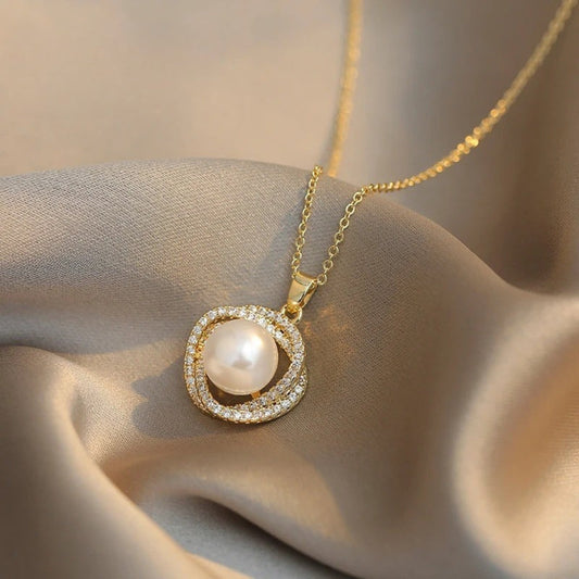 Gouden Gedraaide Cirkel Parel Hanger Ketting