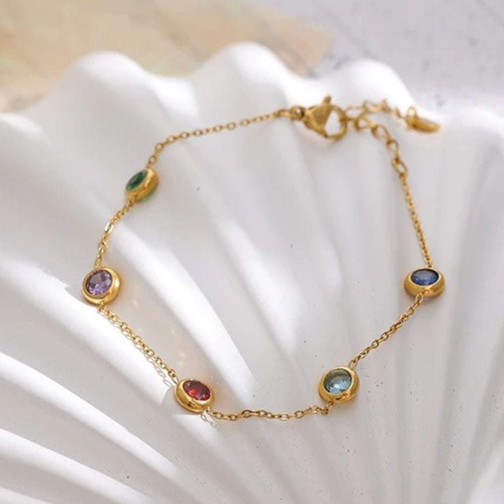 Vintage Gouden Kleurrijke Edelsteen Armband