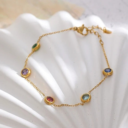 Vintage Gouden Kleurrijke Edelsteen Armband